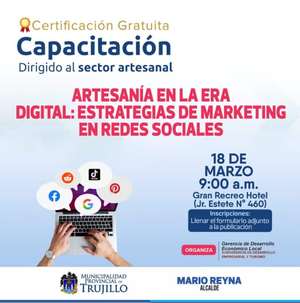 Mario Reyna a través de la Subgerencia de Desarrollo Empresarial y Turismo, invita a los artesanos a participar en la capacitación “Artesanía en la era digital”